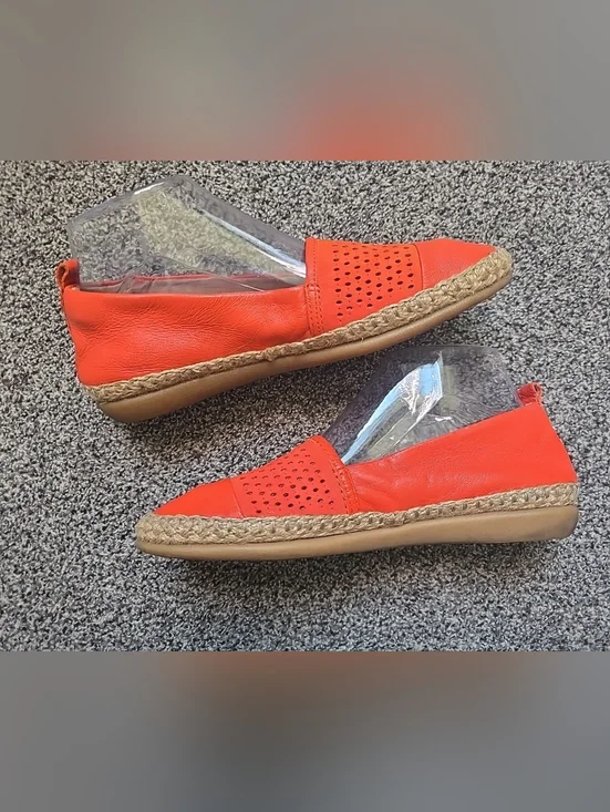 Clarks Artisan Reeney Helen Orange Leather Slip On Espadrille Flats Loafer 8M - Picture 7 of 10